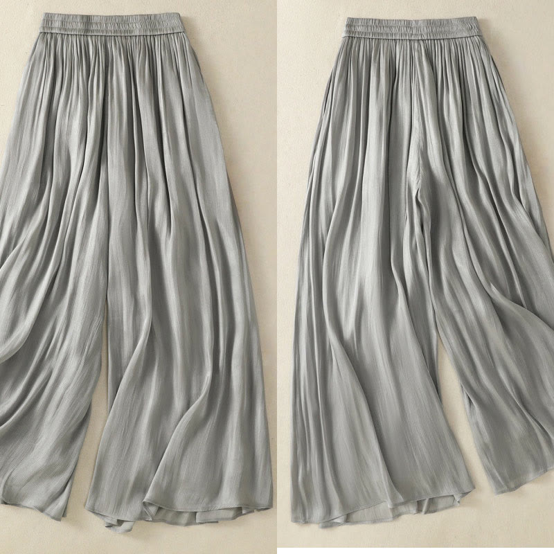 Pantaloni larghi da donna con elastico in vita, modello plissettato grigio chiaro, con tasche e motivo Buddha Stones - image 3