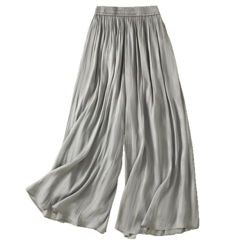 Pantaloni larghi da donna con elastico in vita, modello plissettato grigio chiaro, con tasche e motivo Buddha Stones - image 16
