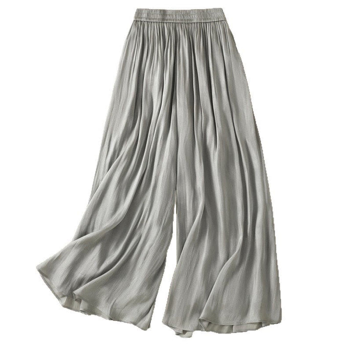 Pantaloni larghi da donna con elastico in vita, modello plissettato grigio chiaro, con tasche e motivo Buddha Stones - image 16