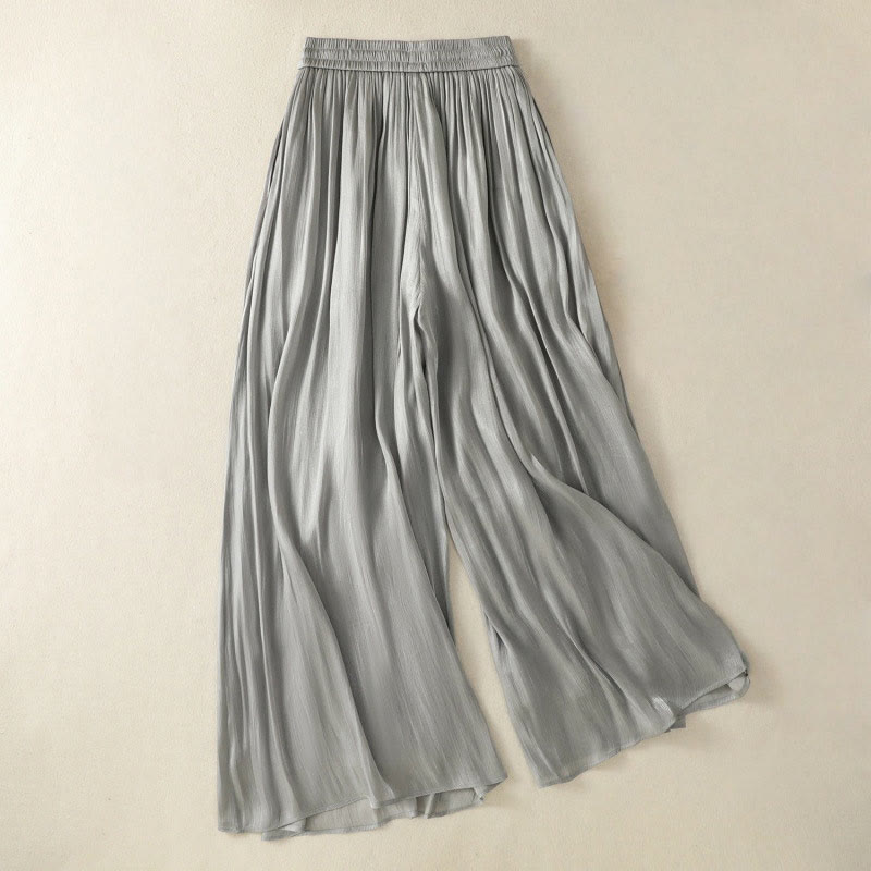 Pantaloni larghi da donna con elastico in vita, modello plissettato grigio chiaro, con tasche e motivo Buddha Stones - image 1