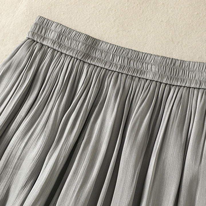 Pantaloni larghi da donna con elastico in vita, modello plissettato grigio chiaro, con tasche e motivo Buddha Stones - image 7
