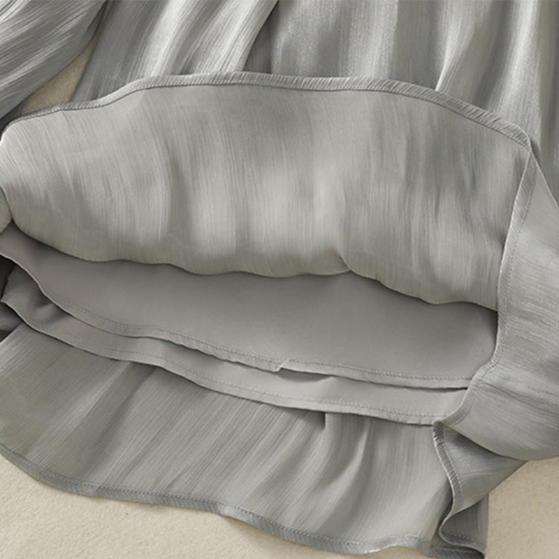 Pantaloni larghi da donna con elastico in vita, modello plissettato grigio chiaro, con tasche e motivo Buddha Stones - image 10