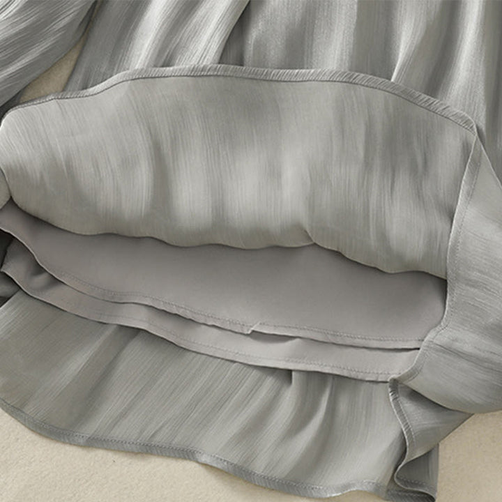 Pantaloni larghi da donna con elastico in vita, modello plissettato grigio chiaro, con tasche e motivo Buddha Stones - image 10