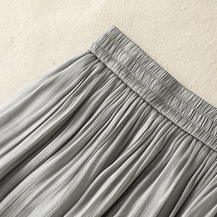 Pantaloni larghi da donna con elastico in vita, modello plissettato grigio chiaro, con tasche e motivo Buddha Stones - image 9