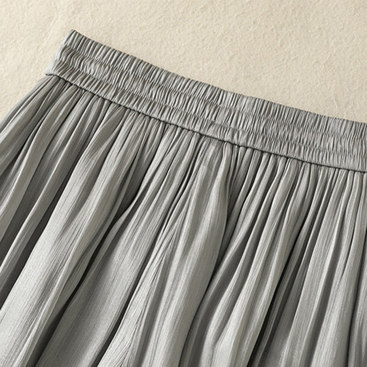 Pantaloni larghi da donna con elastico in vita, modello plissettato grigio chiaro, con tasche e motivo Buddha Stones - image 5
