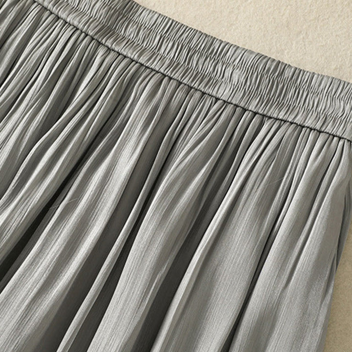 Pantaloni larghi da donna con elastico in vita, modello plissettato grigio chiaro, con tasche e motivo Buddha Stones - image 7