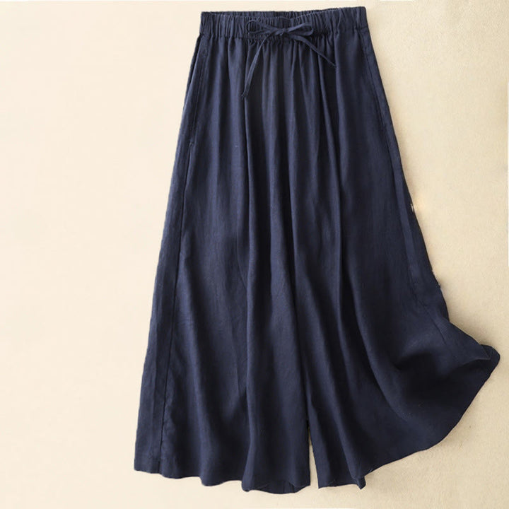 Pantaloni capri da donna estivi con elastico in vita e gamba larga, modello cropped, con tasche, Buddha Stones. - Marina - US14, UK/AU18, EU46 (3XL) - image 11