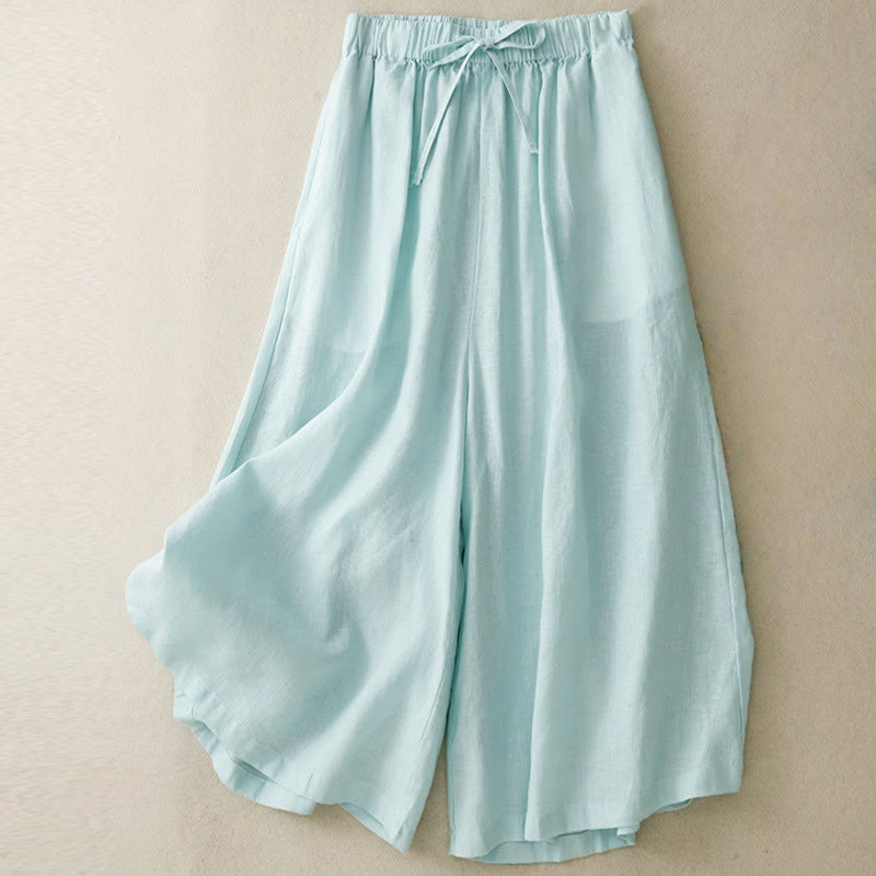 Pantaloni capri da donna estivi con elastico in vita e gamba larga, modello cropped, con tasche, Buddha Stones. - Turchese pallido - US14, UK/AU18, EU46 (3XL) - image 0