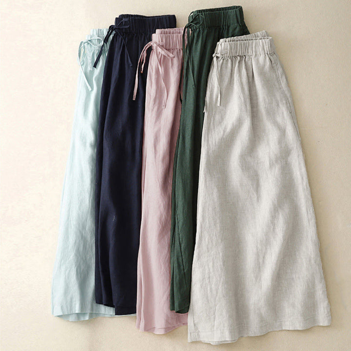 Pantaloni capri da donna estivi con elastico in vita e gamba larga, modello cropped, con tasche, Buddha Stones. - image 1
