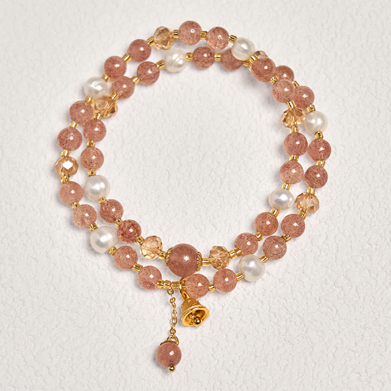 Braccialetto a doppio giro con perle di quarzo fragola naturale Buddha Stones