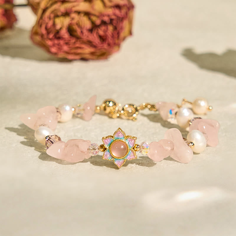 Braccialetto curativo con perle di quarzo rosa, ghiaia naturale Buddha Stones