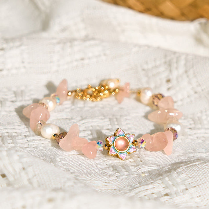 Braccialetto curativo con perle di quarzo rosa, ghiaia naturale Buddha Stones