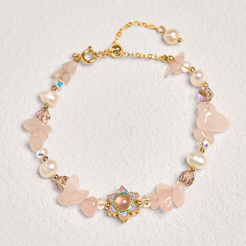 Braccialetto curativo con perle di quarzo rosa, ghiaia naturale Buddha Stones