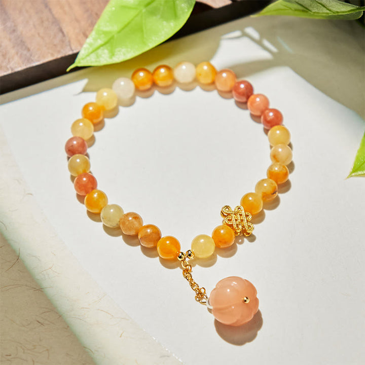 Bracciale della ricchezza con zucca, nodo cinese, Buddha Stones e giada di seta dorata