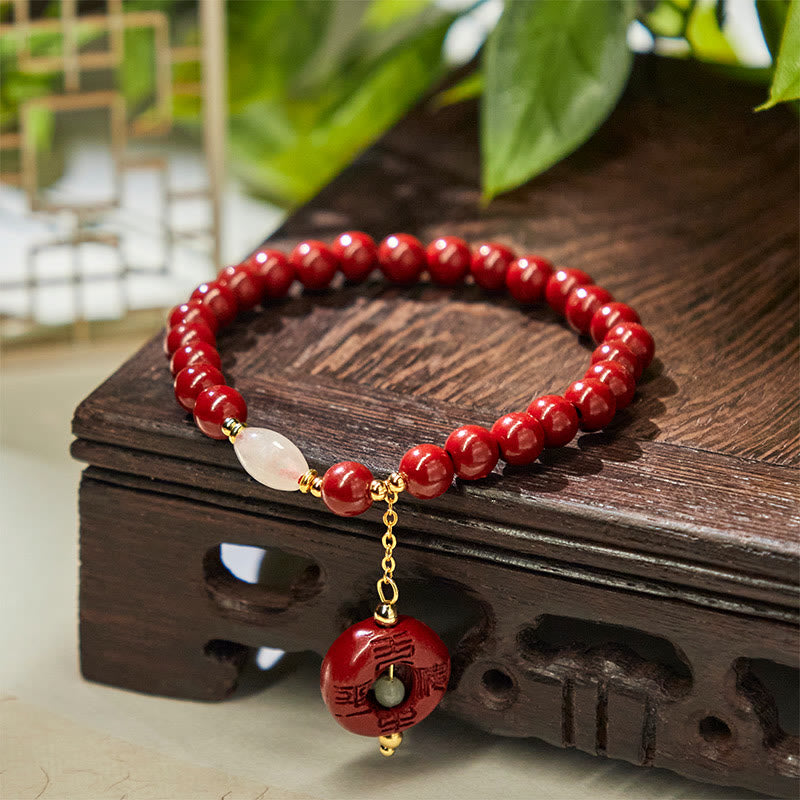 Bracciale con ciondolo e fibbia per la benedizione della pace in cinabro naturale Buddha Stones