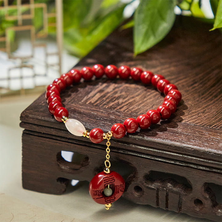 Bracciale con ciondolo e fibbia per la benedizione della pace in cinabro naturale Buddha Stones