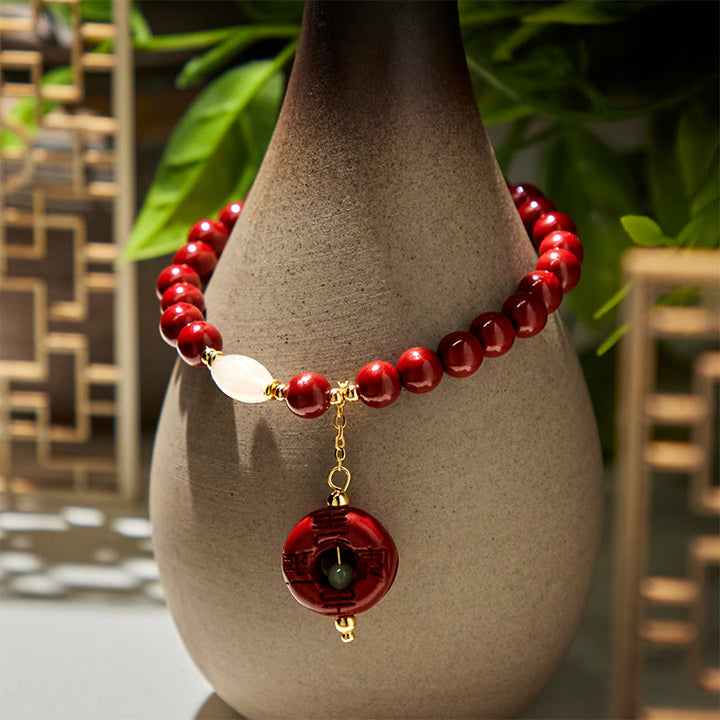 Bracciale con ciondolo e fibbia per la benedizione della pace in cinabro naturale Buddha Stones