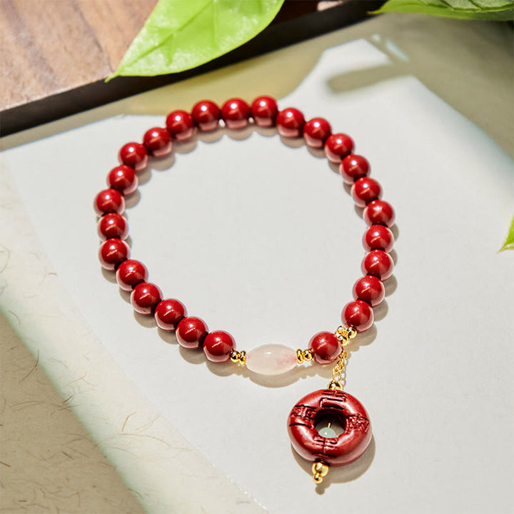 Bracciale con ciondolo e fibbia per la benedizione della pace in cinabro naturale Buddha Stones