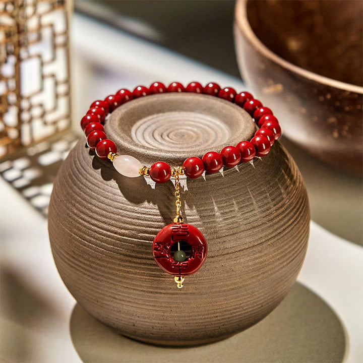 Bracciale con ciondolo e fibbia per la benedizione della pace in cinabro naturale Buddha Stones