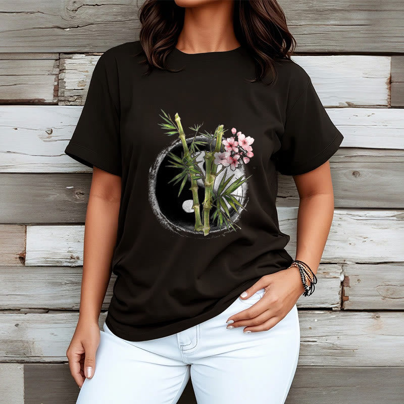 Maglietta con motivo Buddha Stones Yin Yang Bamboo Peach Blossoms - image 4
