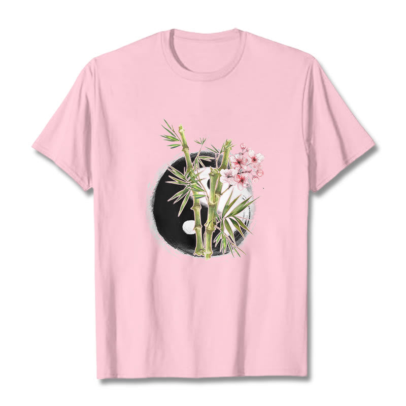 Maglietta con motivo Buddha Stones Yin Yang Bamboo Peach Blossoms - Rosa chiaro - 2XL - image 13