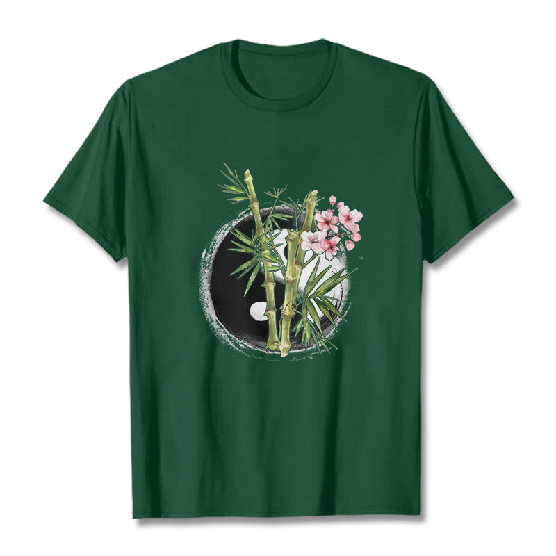 Maglietta con motivo Buddha Stones Yin Yang Bamboo Peach Blossoms - Verde foresta - 2XL - image 11