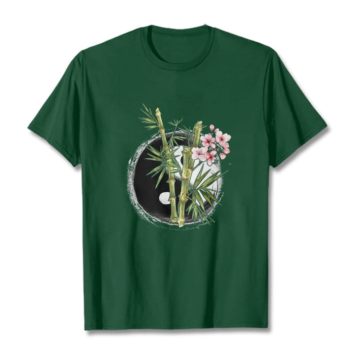 Maglietta con motivo Buddha Stones Yin Yang Bamboo Peach Blossoms - Verde foresta - 2XL - image 11
