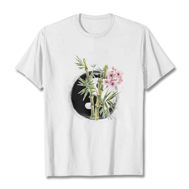 Maglietta con motivo Buddha Stones Yin Yang Bamboo Peach Blossoms - Bianco - 2XL - image 6