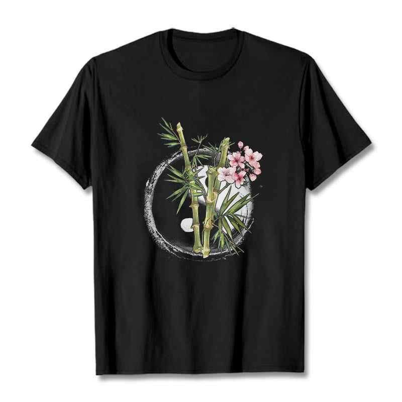 Maglietta con motivo Buddha Stones Yin Yang Bamboo Peach Blossoms - Nero - 2XL - image 1