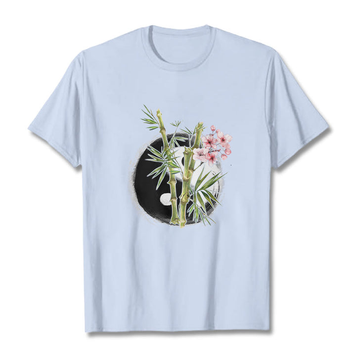 Maglietta con motivo Buddha Stones Yin Yang Bamboo Peach Blossoms - Ciano chiaro - 2XL - image 19