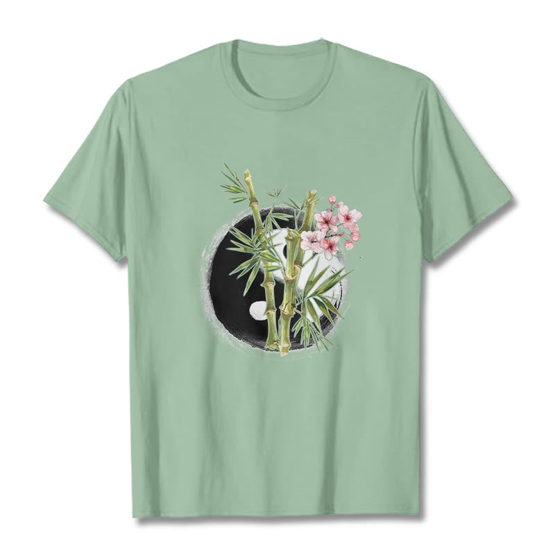 Maglietta con motivo Buddha Stones Yin Yang Bamboo Peach Blossoms - Verde pallido - 2XL - image 15