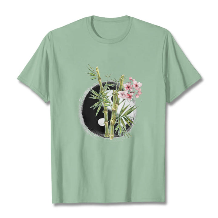 Maglietta con motivo Buddha Stones Yin Yang Bamboo Peach Blossoms - Verde pallido - 2XL - image 15