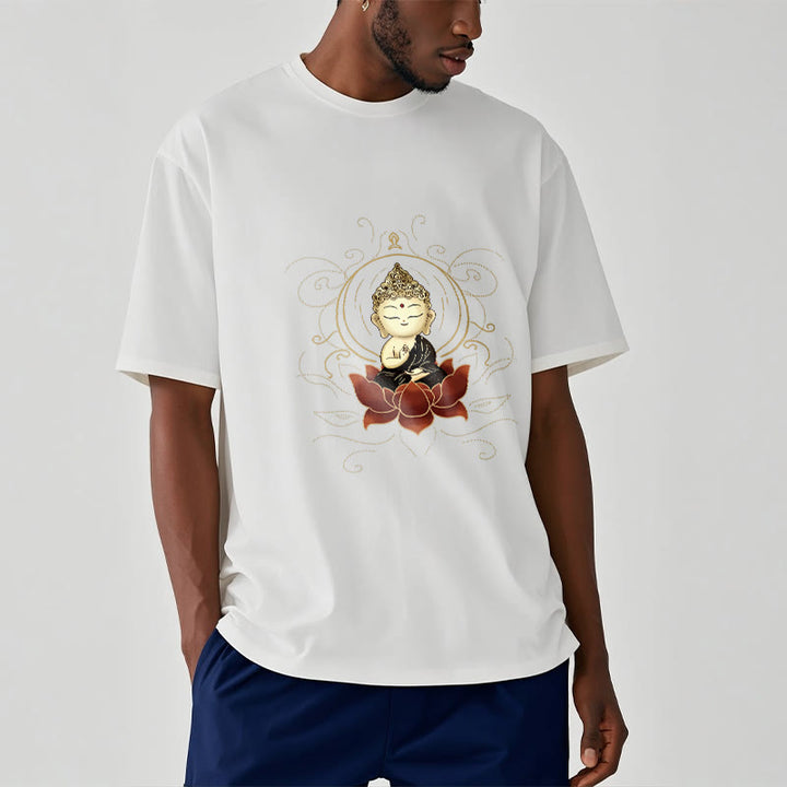 Maglietta Buddha Stones, Buddha seduto sereno e motivo a loto - image 9