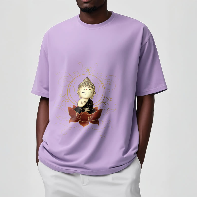 Maglietta Buddha Stones, Buddha seduto sereno e motivo a loto - image 18