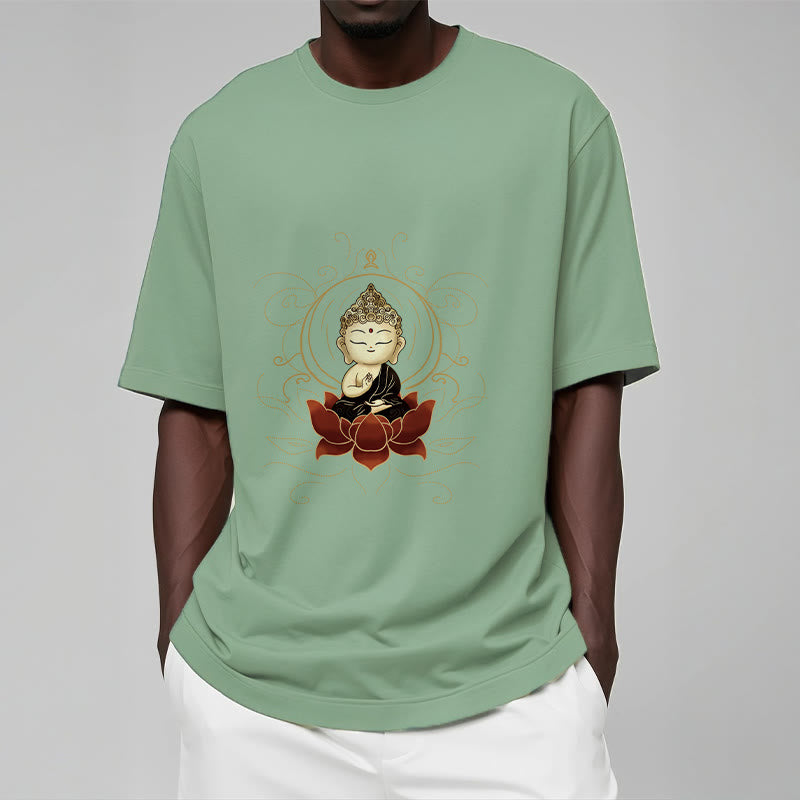 Maglietta Buddha Stones, Buddha seduto sereno e motivo a loto - image 16