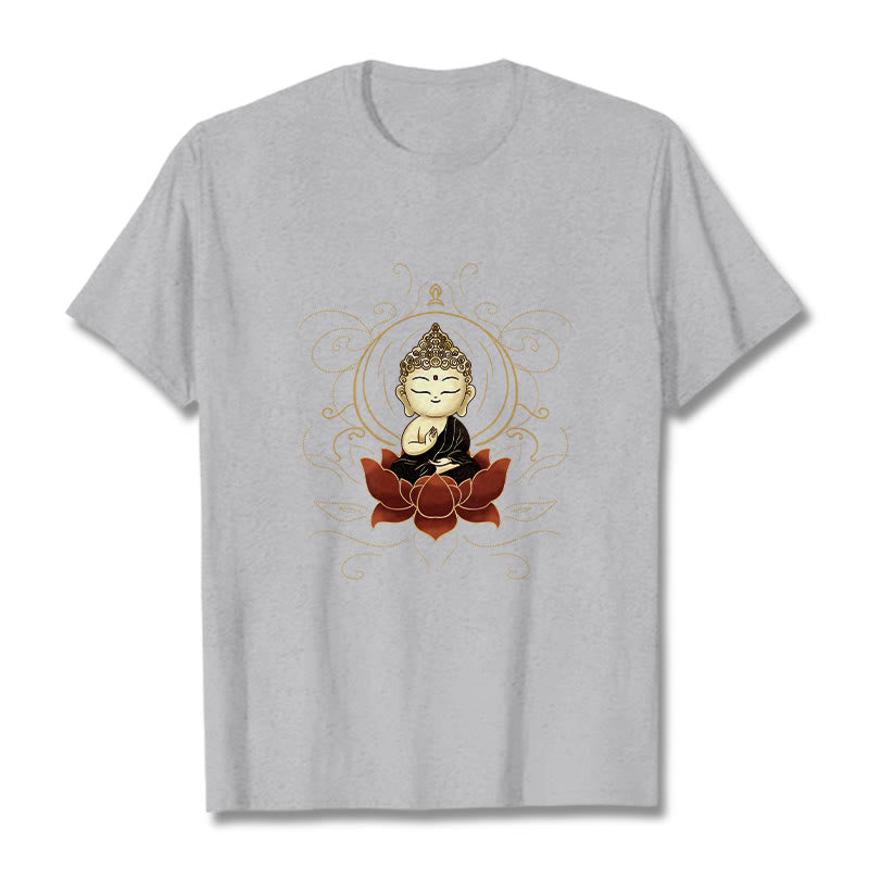 Maglietta Buddha Stones, Buddha seduto sereno e motivo a loto - Grigio chiaro - 2XL - image 20