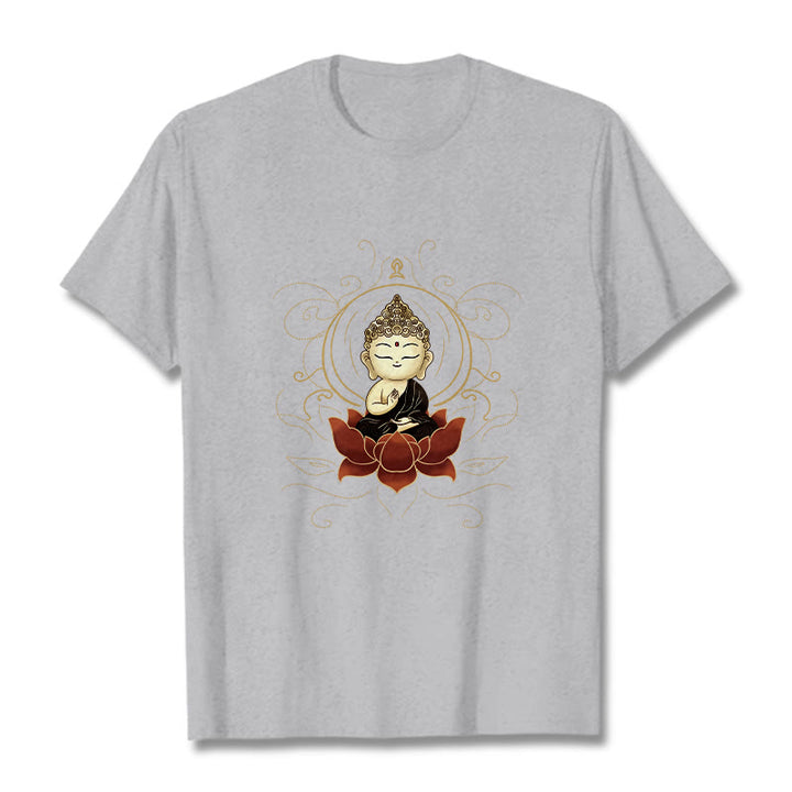 Maglietta Buddha Stones, Buddha seduto sereno e motivo a loto - Grigio chiaro - 2XL - image 20