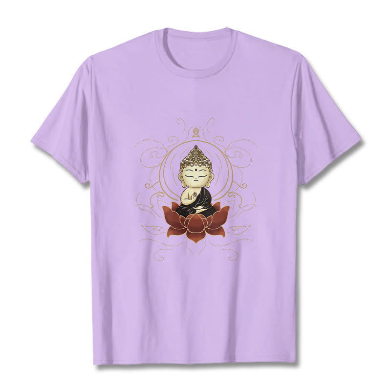 Maglietta Buddha Stones, Buddha seduto sereno e motivo a loto - Prugna - 2XL - image 17