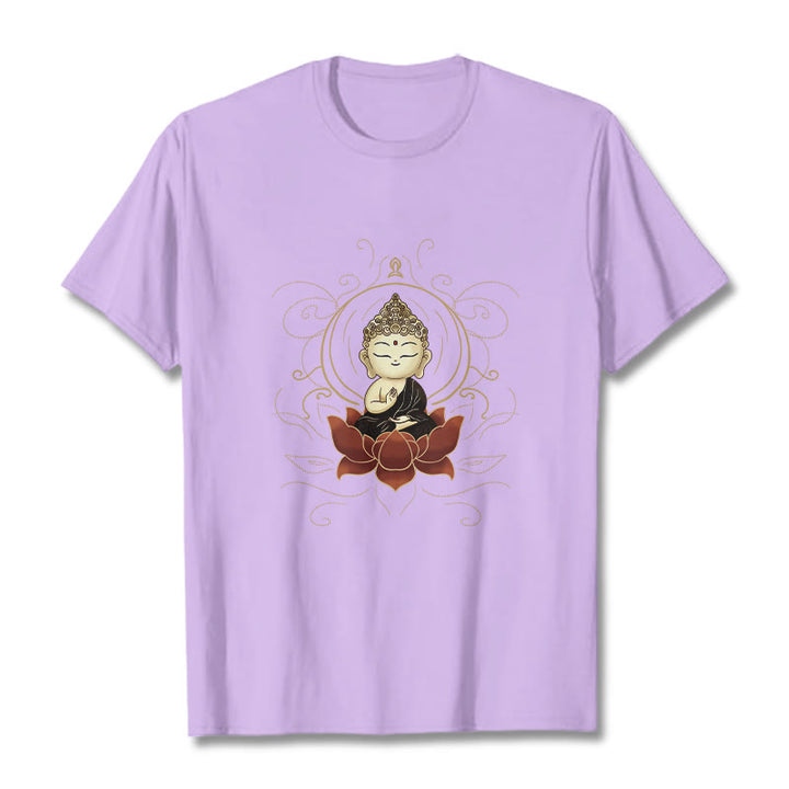 Maglietta Buddha Stones, Buddha seduto sereno e motivo a loto - Prugna - 2XL - image 17