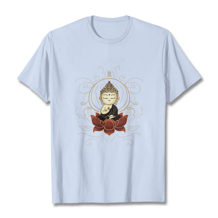 Maglietta Buddha Stones, Buddha seduto sereno e motivo a loto - Ciano chiaro - 2XL - image 19