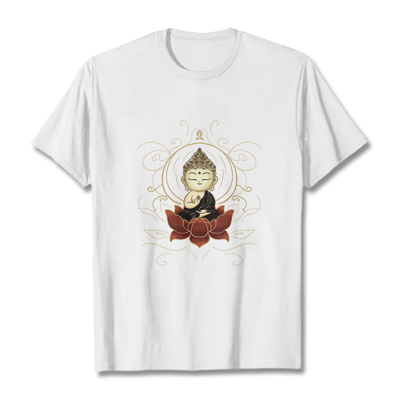 Maglietta Buddha Stones, Buddha seduto sereno e motivo a loto - Bianco - 2XL - image 8