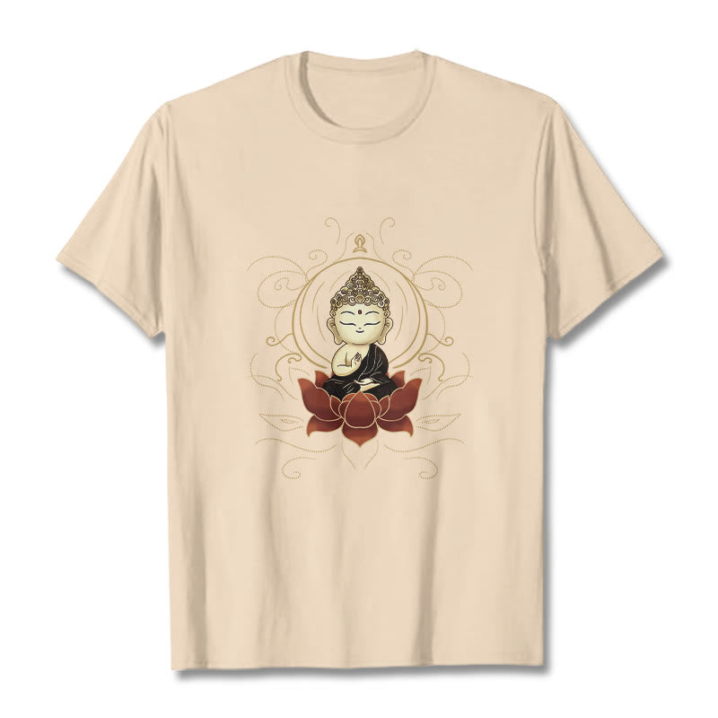 Maglietta Buddha Stones, Buddha seduto sereno e motivo a loto - Biscotto - 2XL - image 11