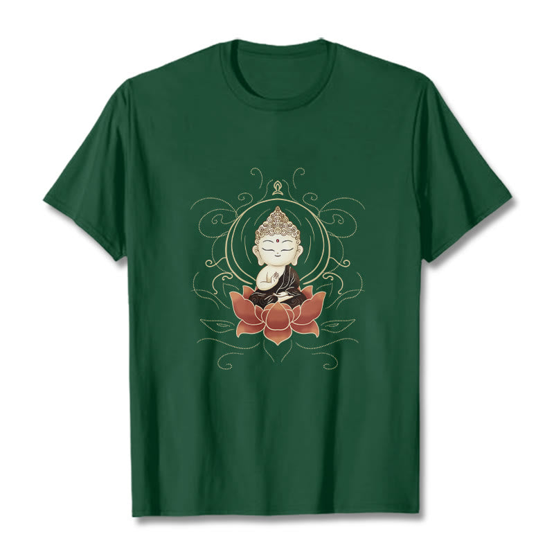 Maglietta Buddha Stones, Buddha seduto sereno e motivo a loto - Verde foresta - 2XL - image 1