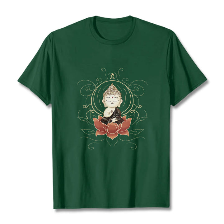 Maglietta Buddha Stones, Buddha seduto sereno e motivo a loto - Verde foresta - 2XL - image 1