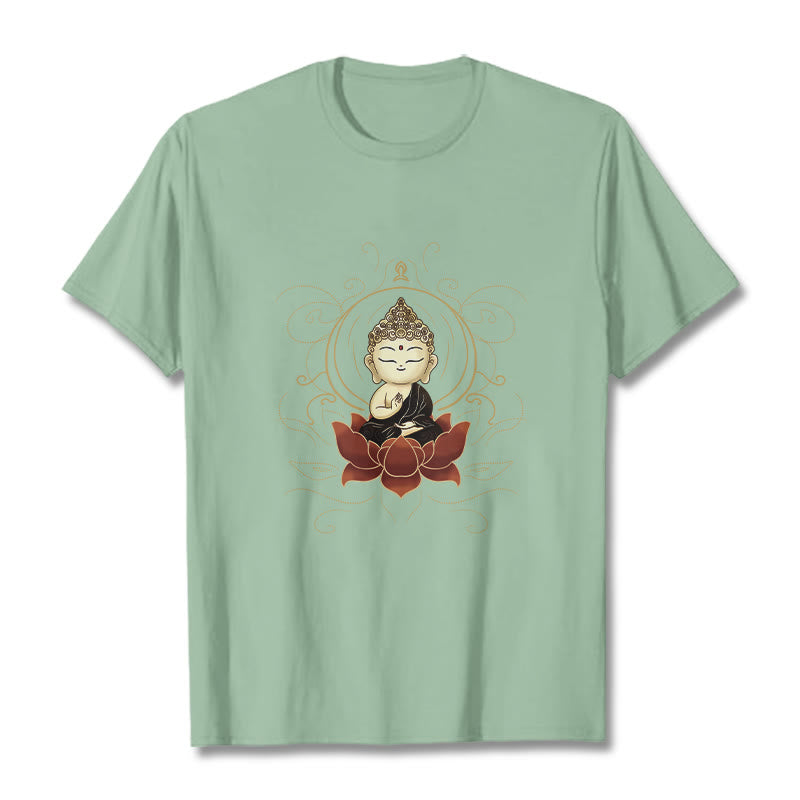 Maglietta Buddha Stones, Buddha seduto sereno e motivo a loto - Verde pallido - 2XL - image 15