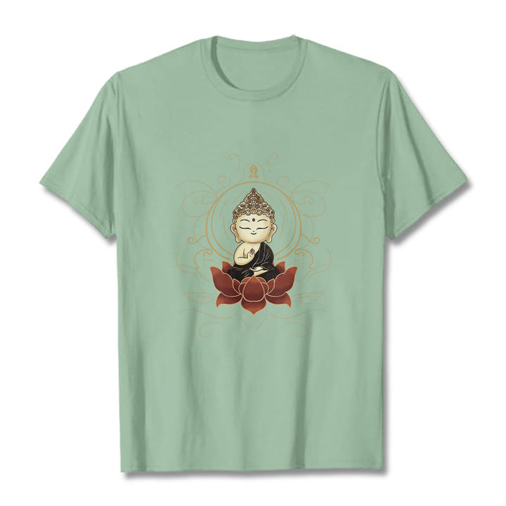 Maglietta Buddha Stones, Buddha seduto sereno e motivo a loto - Verde pallido - 2XL - image 15