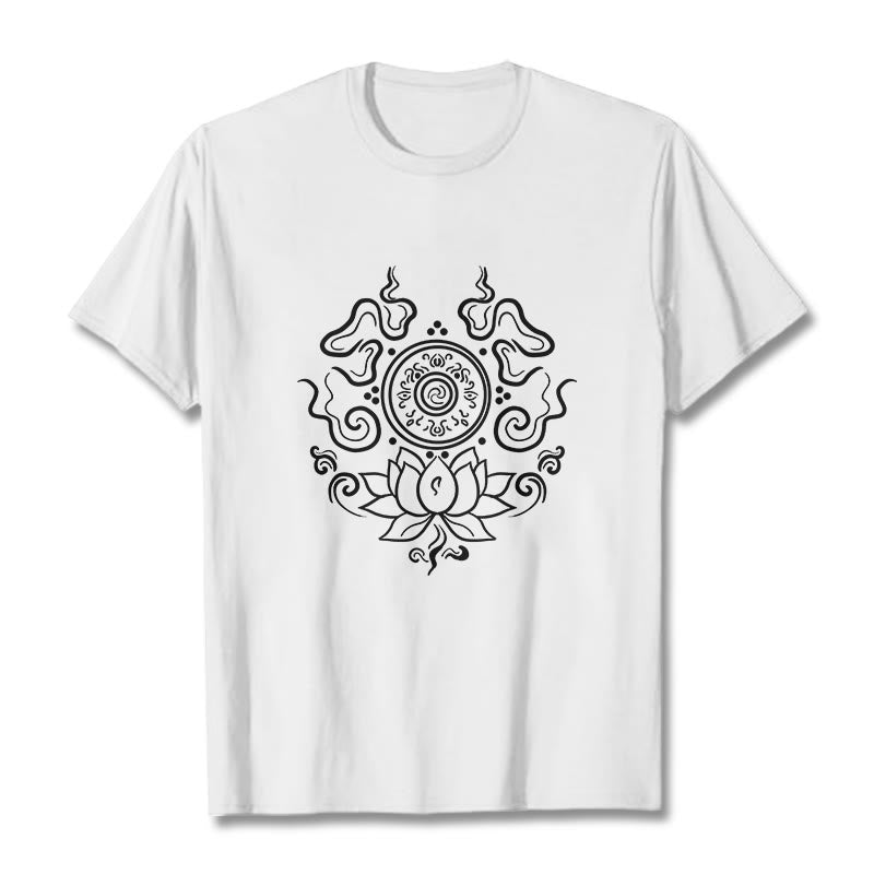 Maglietta con motivo a fiore di loto e ruota del Dharma Buddha Stones - Bianco - 2XL - image 8