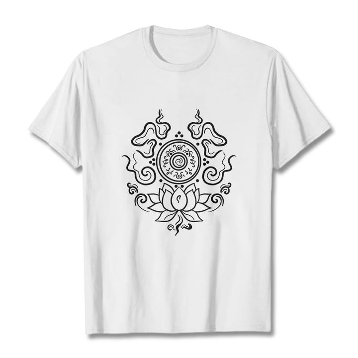 Maglietta con motivo a fiore di loto e ruota del Dharma Buddha Stones - Bianco - 2XL - image 8
