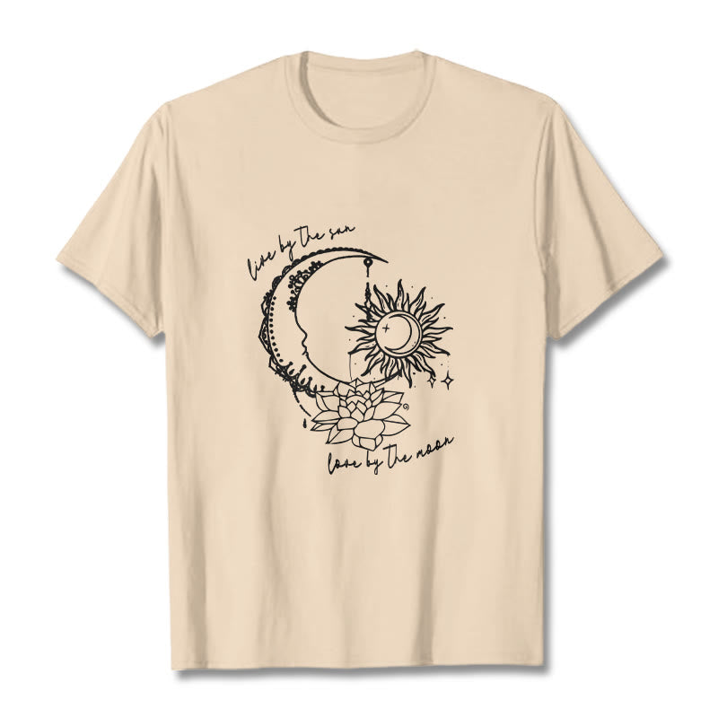 Maglietta con motivo a fiori di loto, sole, luna e pietre Buddha Stones - Biscotto - 2XL - image 11