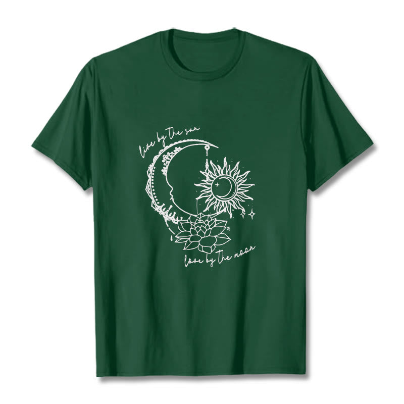 Maglietta con motivo a fiori di loto, sole, luna e pietre Buddha Stones - Verde foresta - 2XL - image 1
